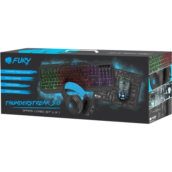 NFU-1674-6 Kit gaming Fury Thunderstreak 4 in 1 tastatura, casti, mouse si mousepad