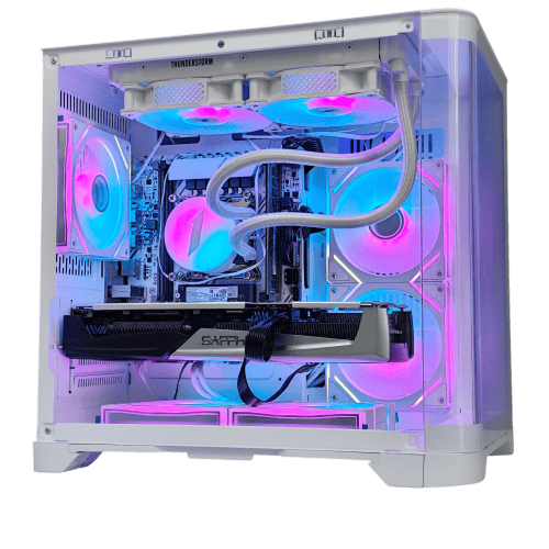 PC Gaming BXGPC White Phantom – Intel I5 10400F (XEON) | Radeon RX 5700 XT 8GB | 16GB RAM | AIO 240mm White | Carcasă Panoramică Albă