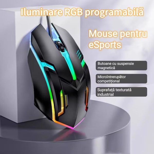 Mouse de gaming X1, iluminare multicolor, design ergonomic, negru